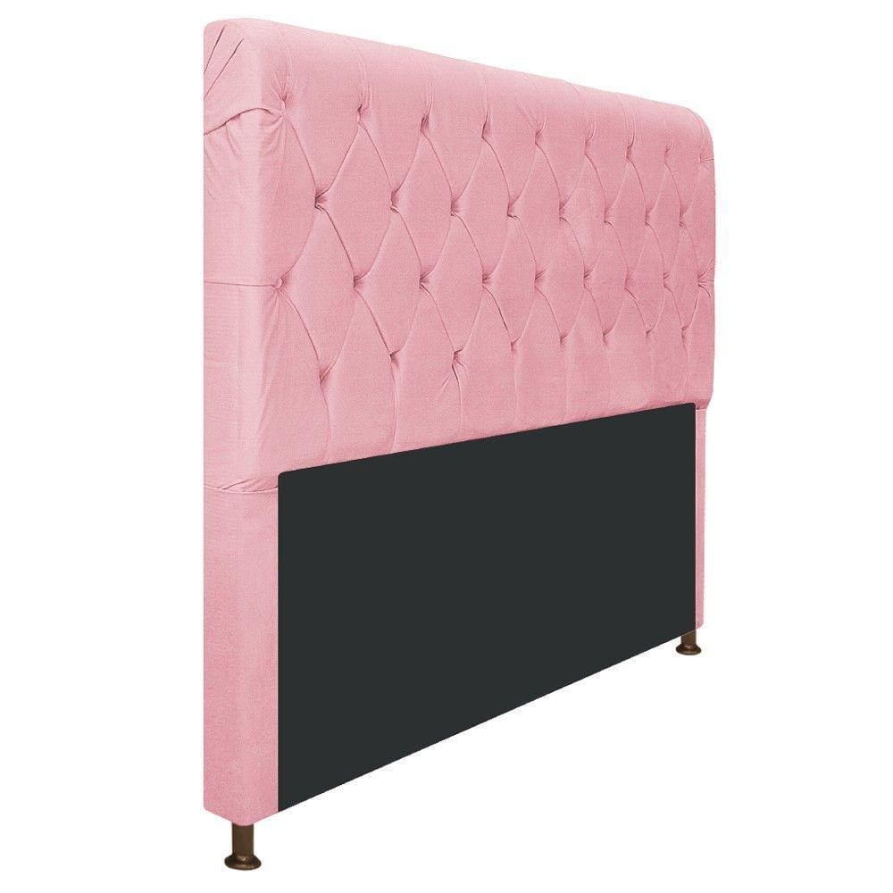Cabeceira 195 Cm King Size Com Capitonê Suede Rosa Bebê
