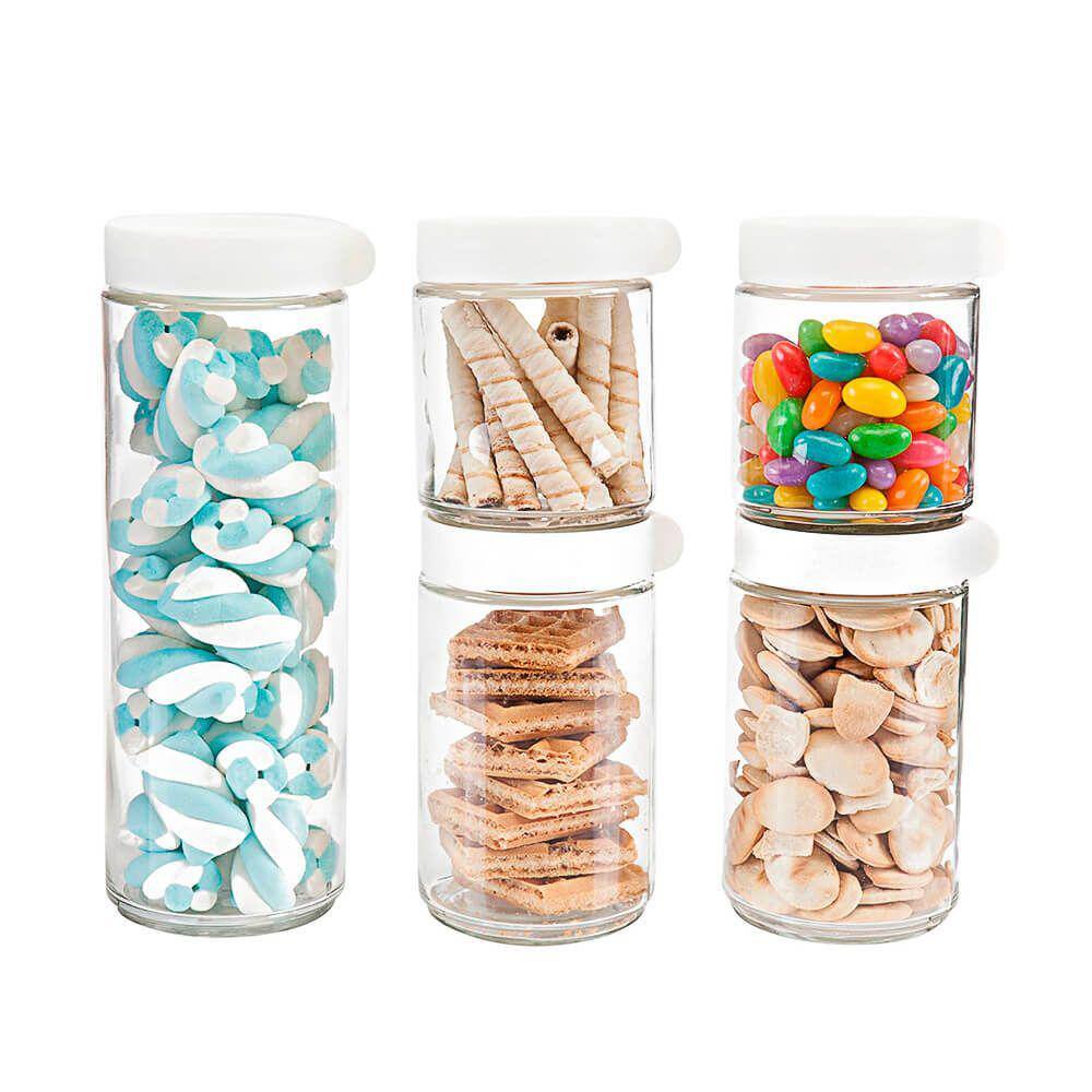 Potes Herméticos de Vidro com Tampa Branca 5 Peças - Casambiente