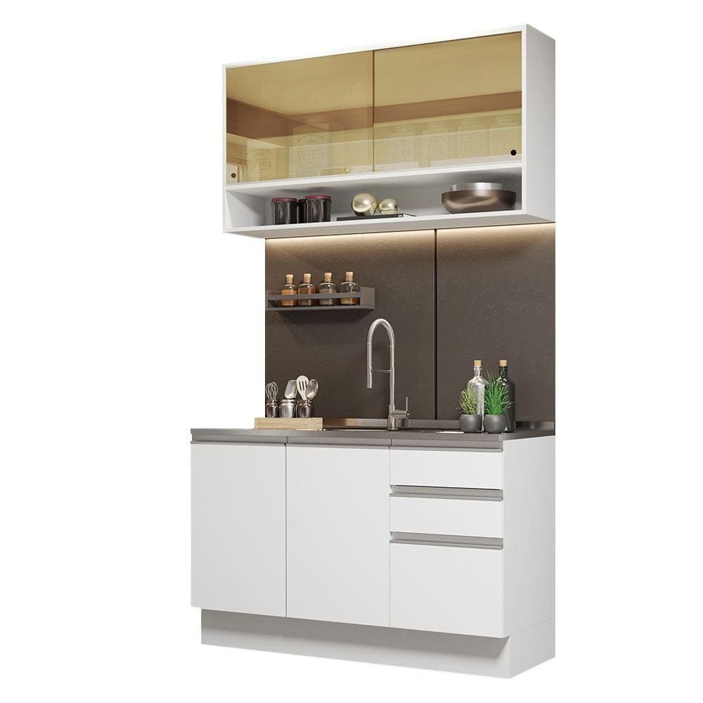 Cozinha Compacta Glamy Com Armário E Balcão sem Tampo E Pia