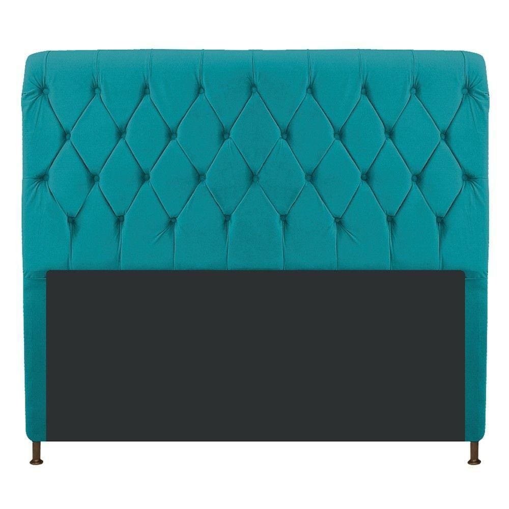 Cabeceira Cristal 140Cm Casal C Capitonê Suede Azul Turquesa