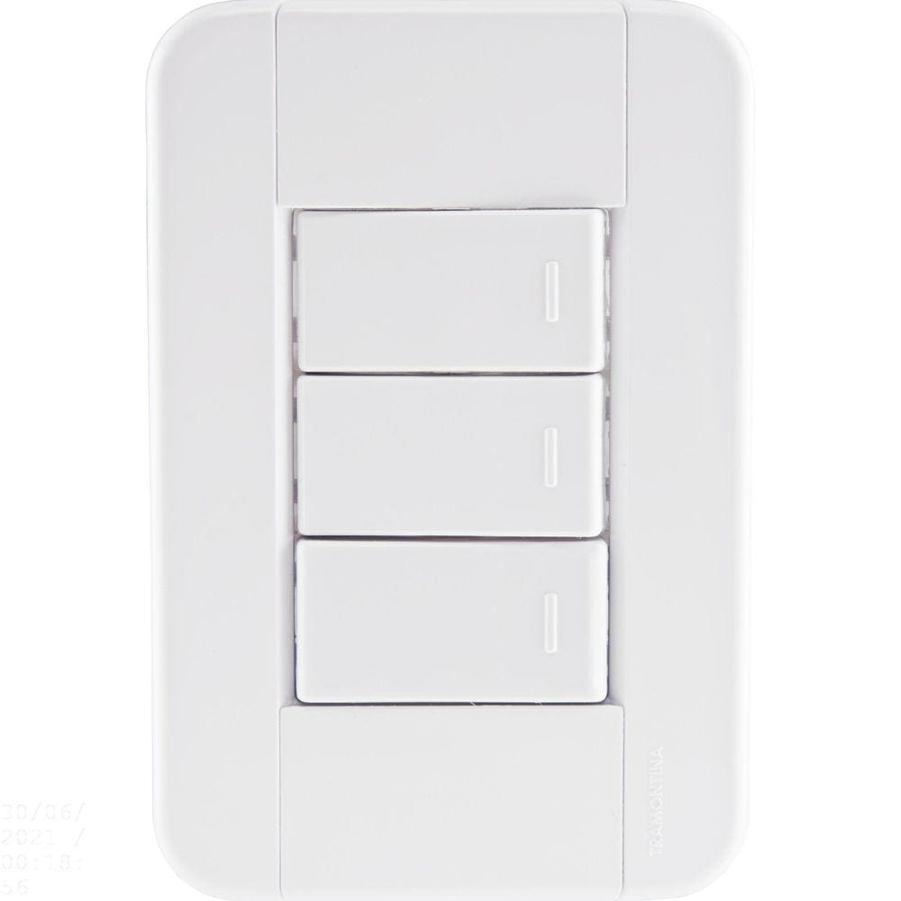 Conjunto 4x2 com 3 Interruptores Simples 10 A 250 V Tramontina Tablet Branco Tramontina