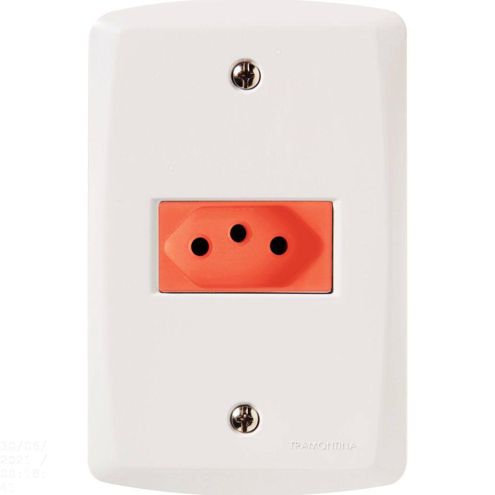 Conjunto 4x2 com 1 Tomada 2P+T 20 A 250 V Tramontina Lux2 Vermelho e Branco Tramontina