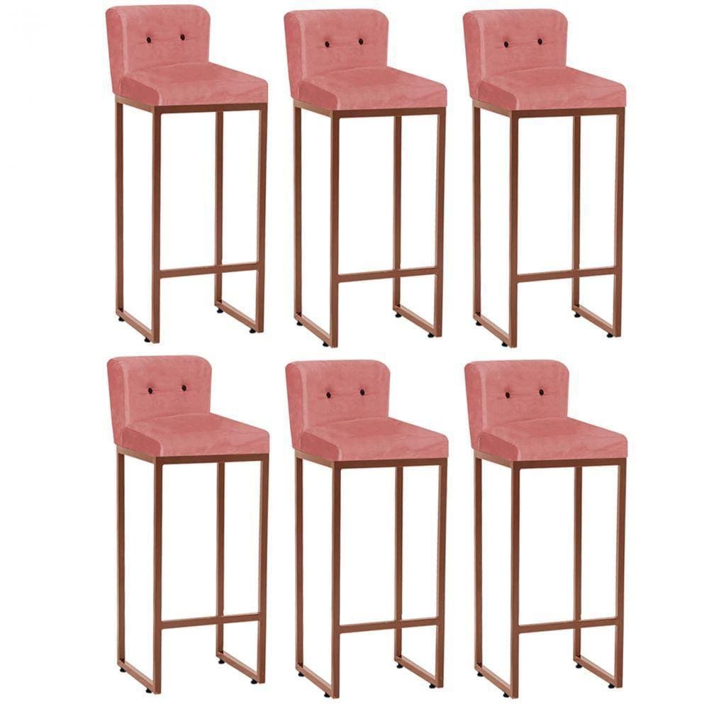 Kit 06 Banquetas Alta Loues Suede Rose
