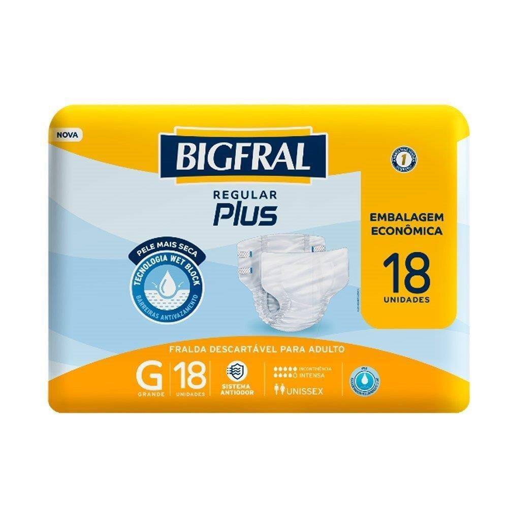 Fralda Descartável Geriátrica/Adulto Bigfral Regular Plus Tamanho G 4 Pacotes com 18 Tiras