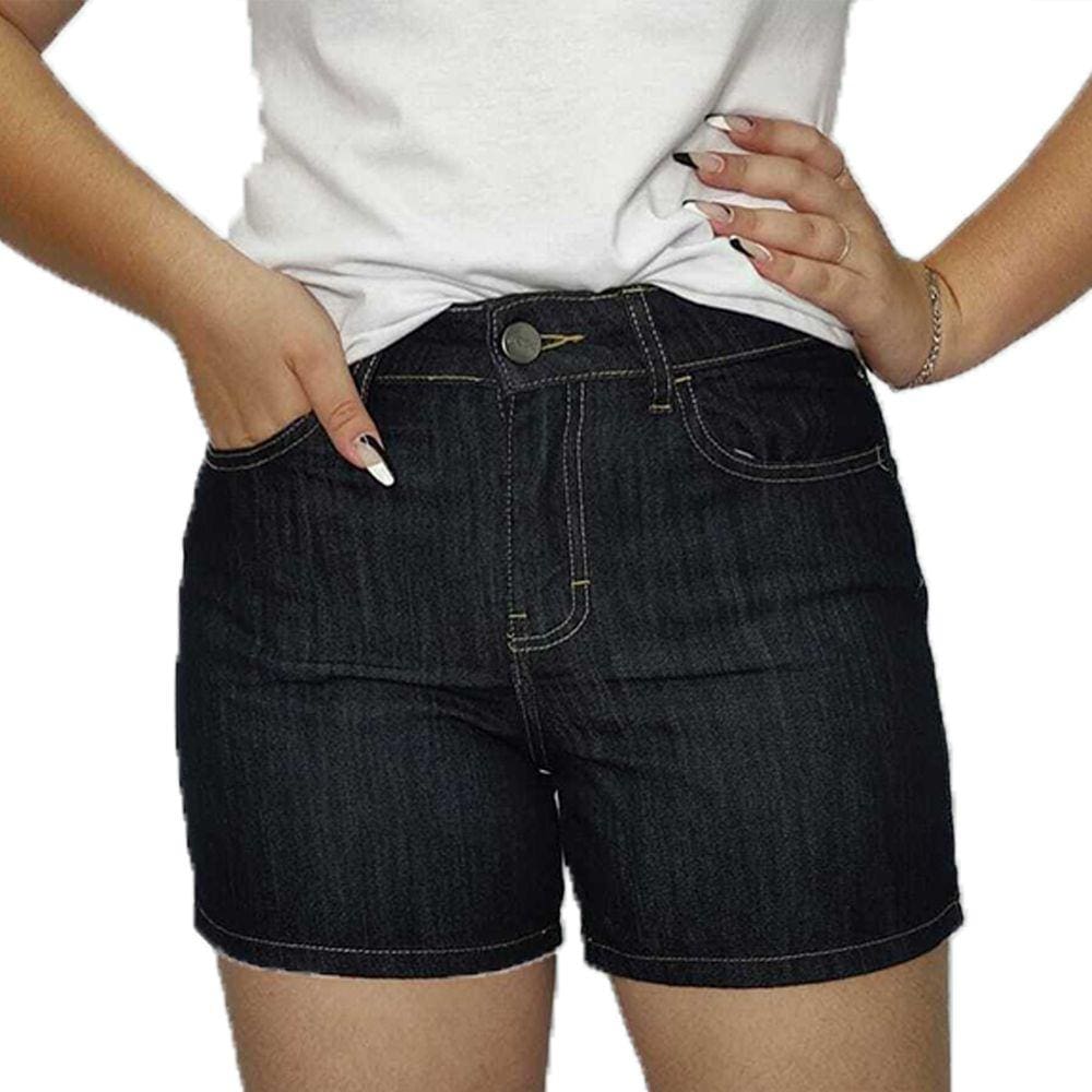 Short Jeans Básico Feminino Preto Cintura Alta