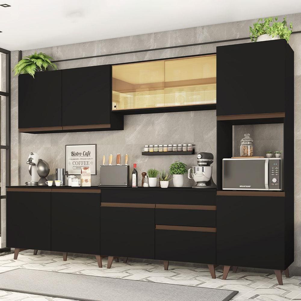 Cozinha Completa Madesa Reims 300001 com Armário e Balcão - Preto
