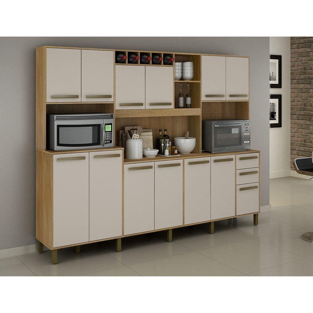 Armario de Cozinha Agata 13 portas 2 gavetas Valde Moveis Cinamomo/Off White