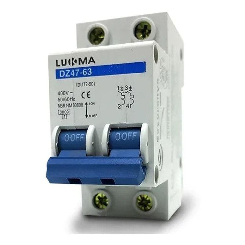 Disjuntor 80 Amperes Bipolar 80A 2 Polos Curva C Lukma Bivolt