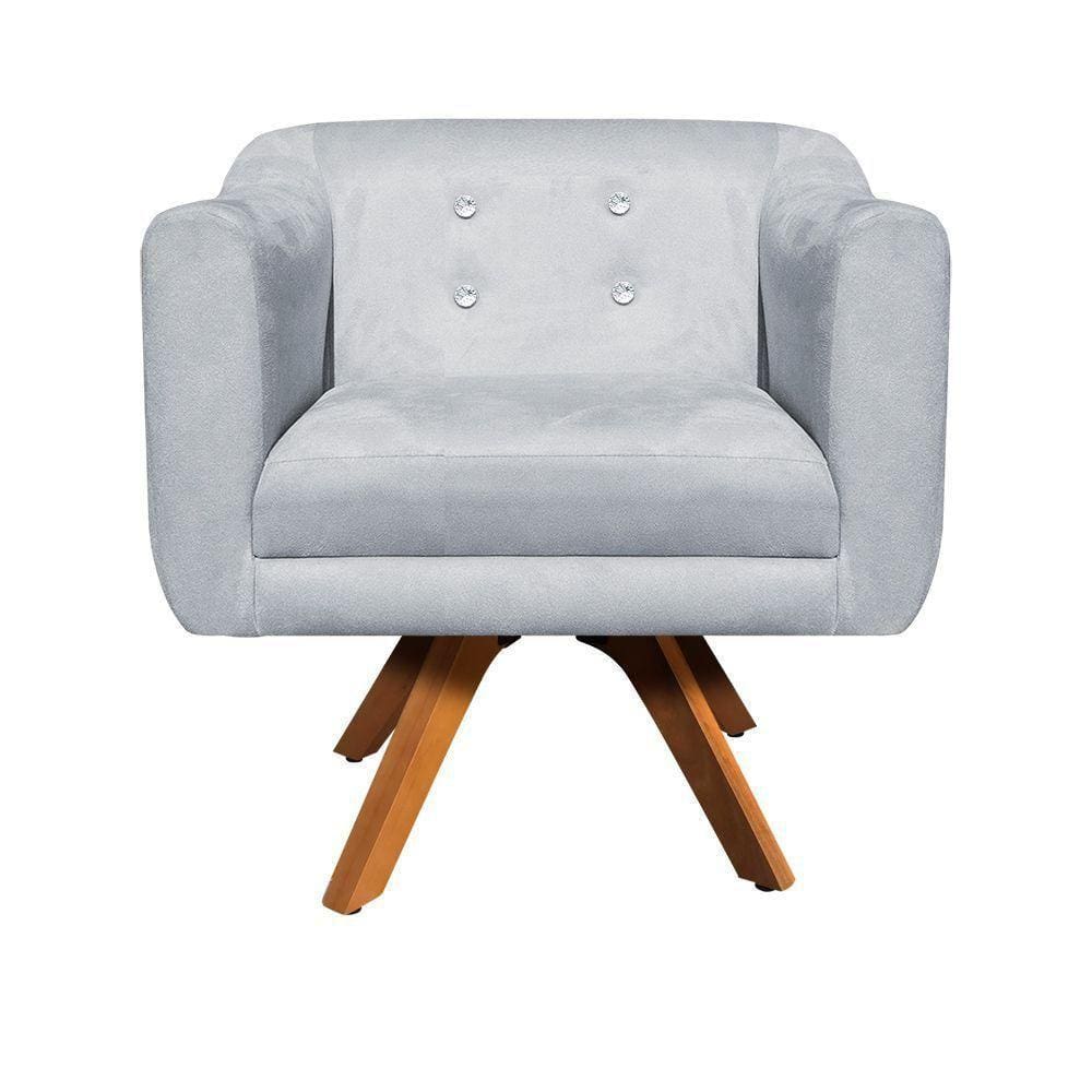 Kit 02 Poltronas Giratória Julia Suede Base Madeira