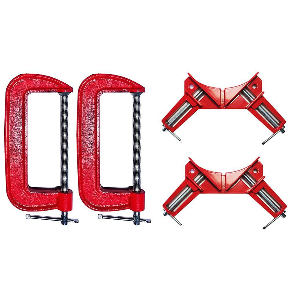 Kit 2 Grampos Sargento Tipo C 4`` + 2 Sargento Angular 90º