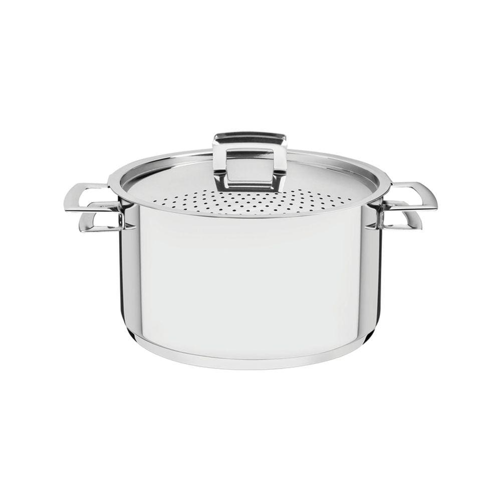Espagueteira Tramontina Brava em Aço inox com Fundo Triplo Tampa e Alças 24 cm 6,1 L