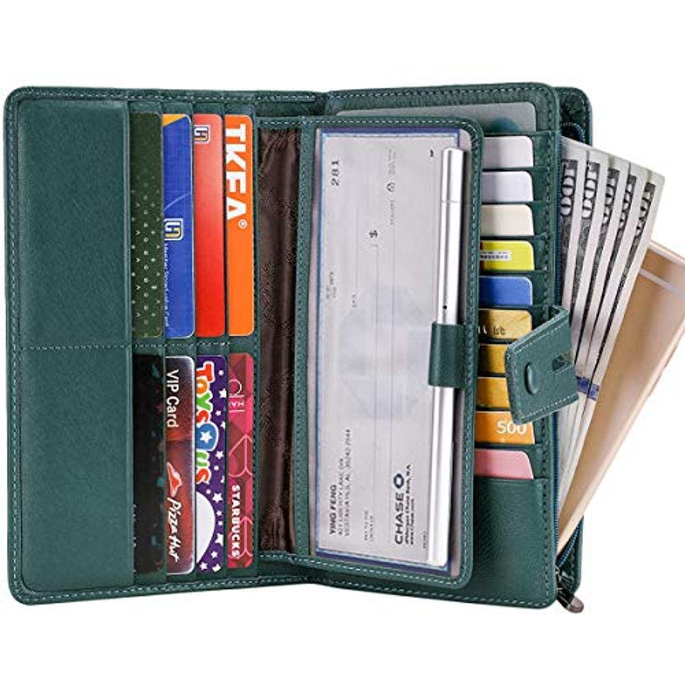 womens leather wallet with checkbook holder