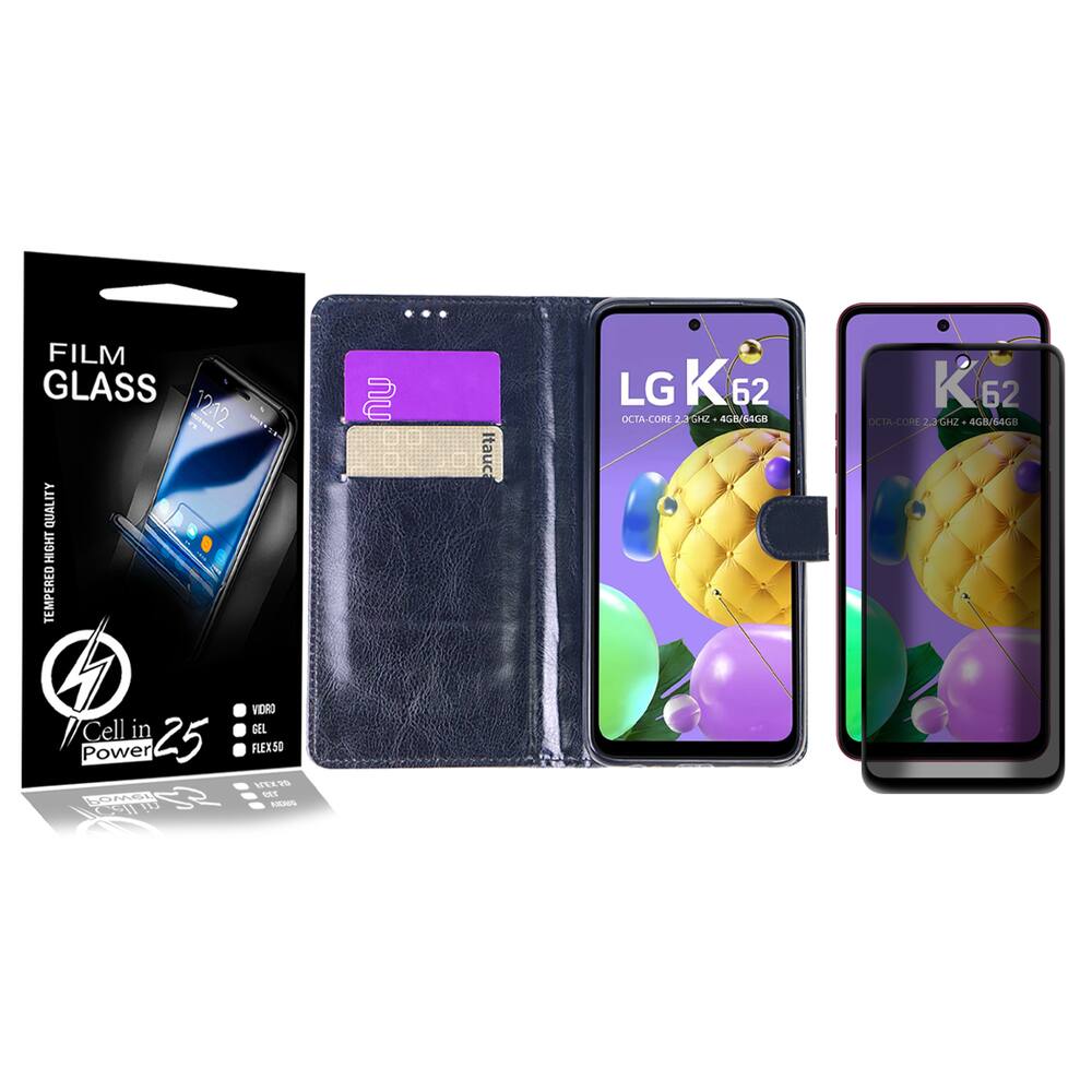 Capa carteira + Película Privacidade P/ LG K62 LMK520BMW - Cell In Power25