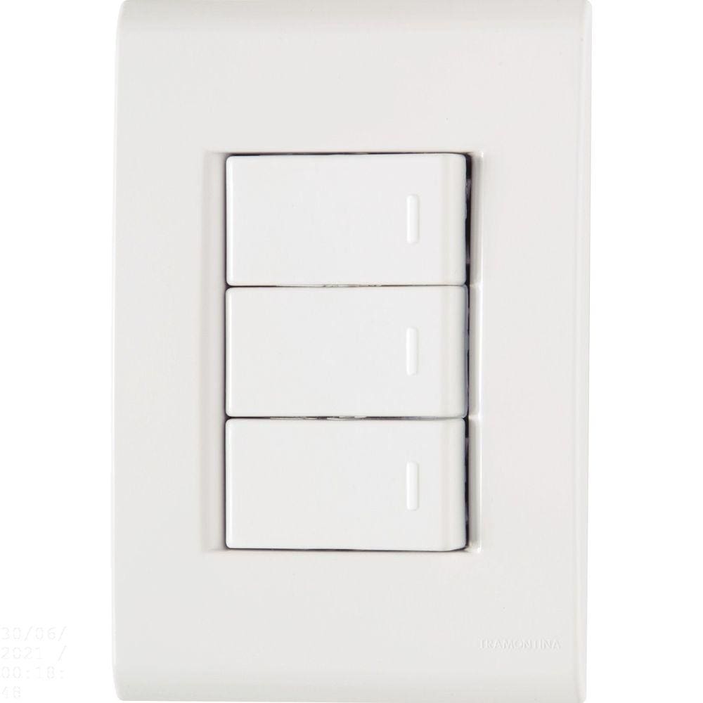 Conjunto 4x2 com 3 Interruptores Simples Tramontina Liz 10 A 250 V Branco Tramontina
