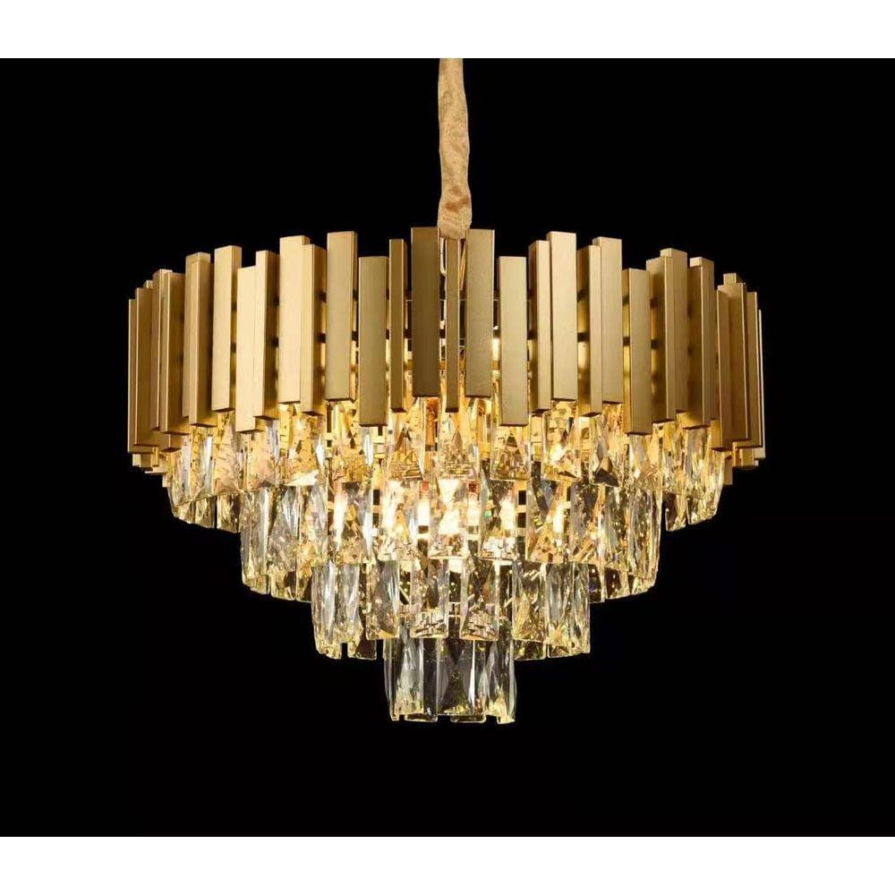 Lustre Pendente Redondo Metal Dourado e Cristais 9E14 52cm