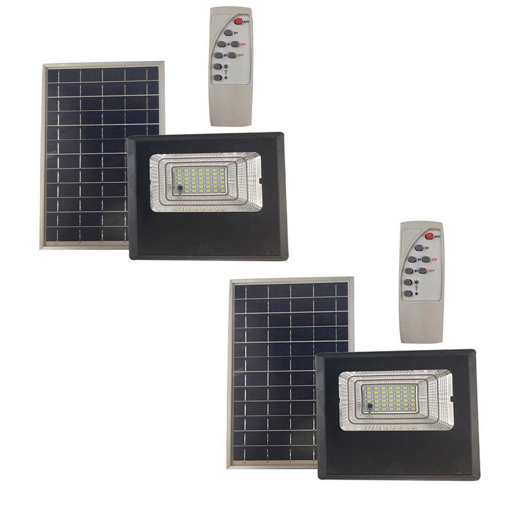 Refletor Solar 40W Kit 2 Uni Luminaria Holofote Energia Placa Sensor Controle