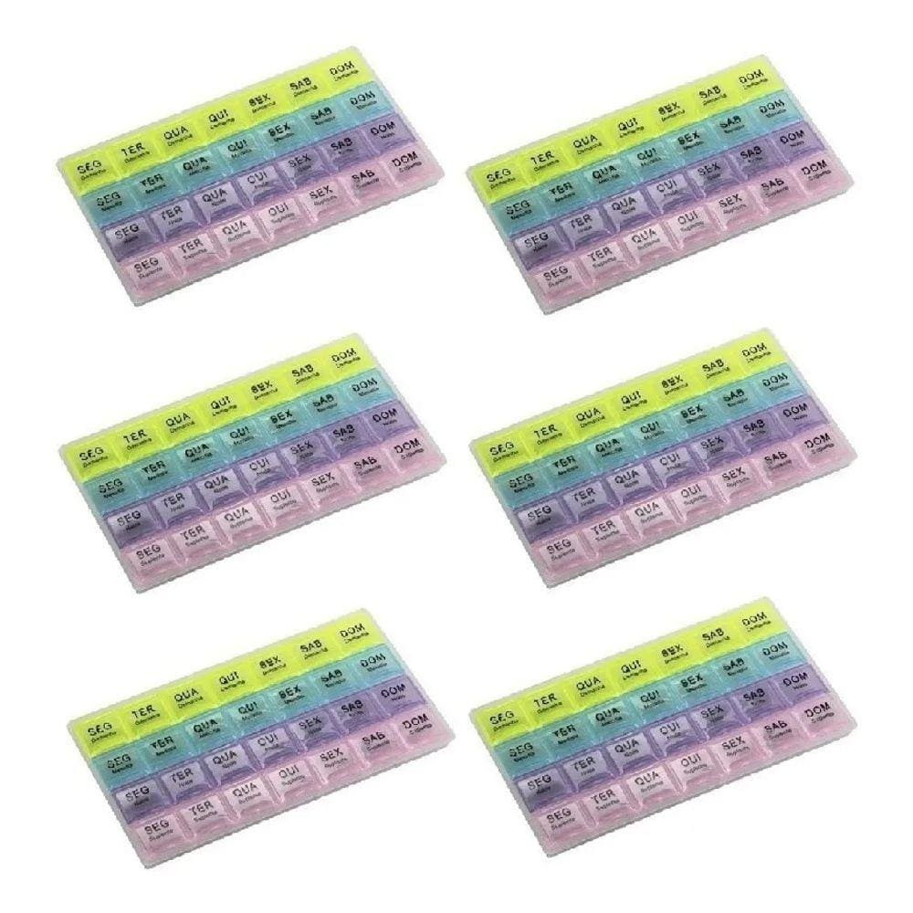 Kit 6 Pçs Caixa Para Medicamento Porta Comprimidos Semanal Diário 28 Compartimentos