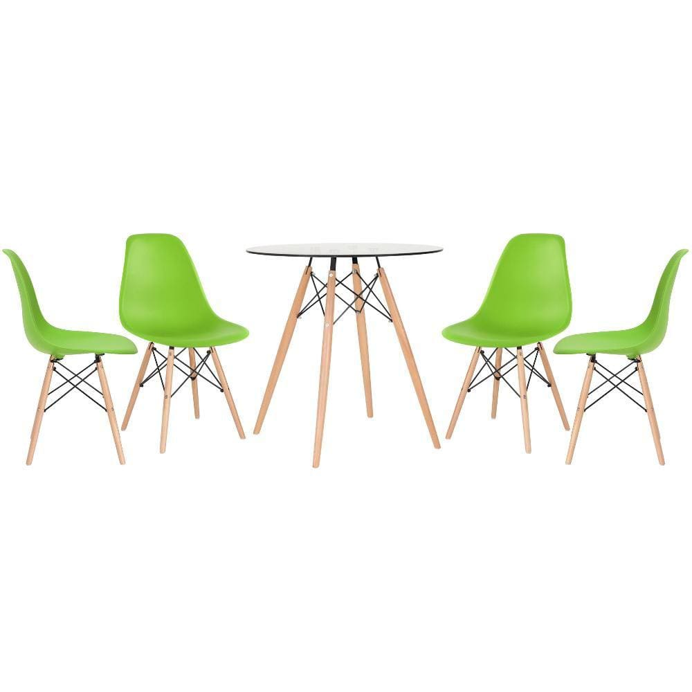 KIT - Mesa Eames com tampo de vidro 70 cm + 4 cadeiras Eiffel DSW Cinza escuro