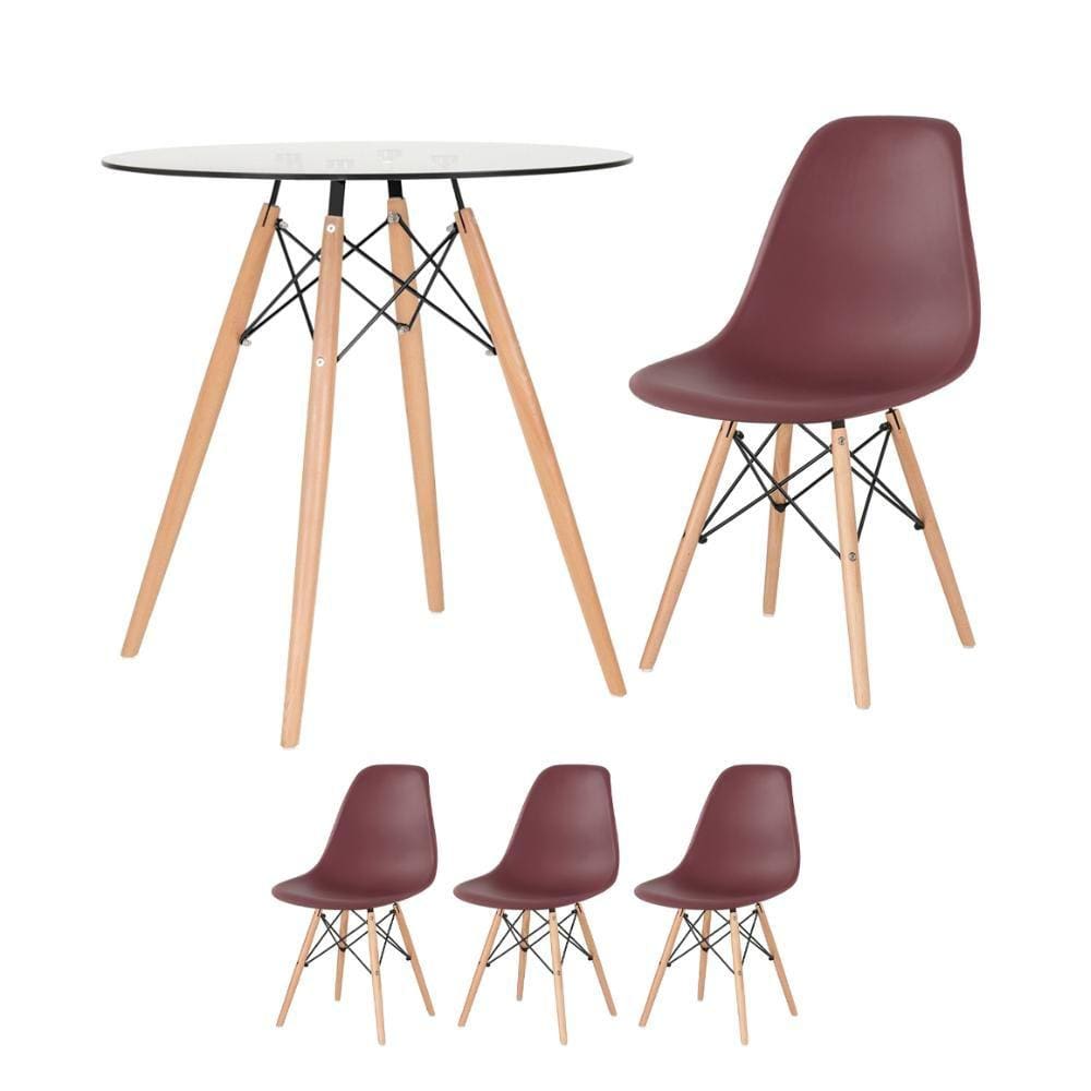 KIT - Mesa Eames com tampo de vidro 70 cm + 3 cadeiras Eiffel DSW