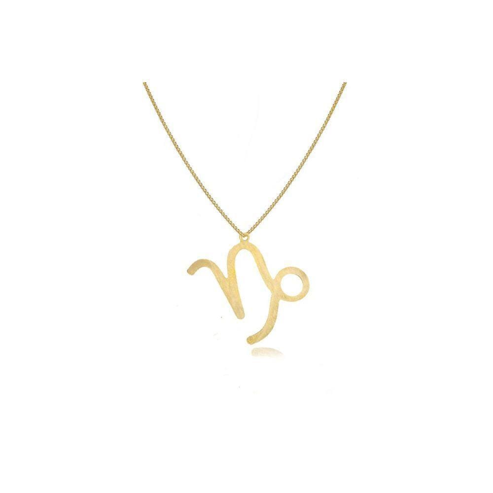 Colar Signo De Capricórnio Folheado Em Ouro 18k