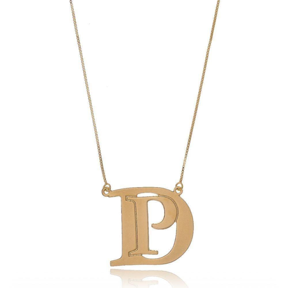 Colar Iniciais Sobrepostas Folheado Em Ouro 18k