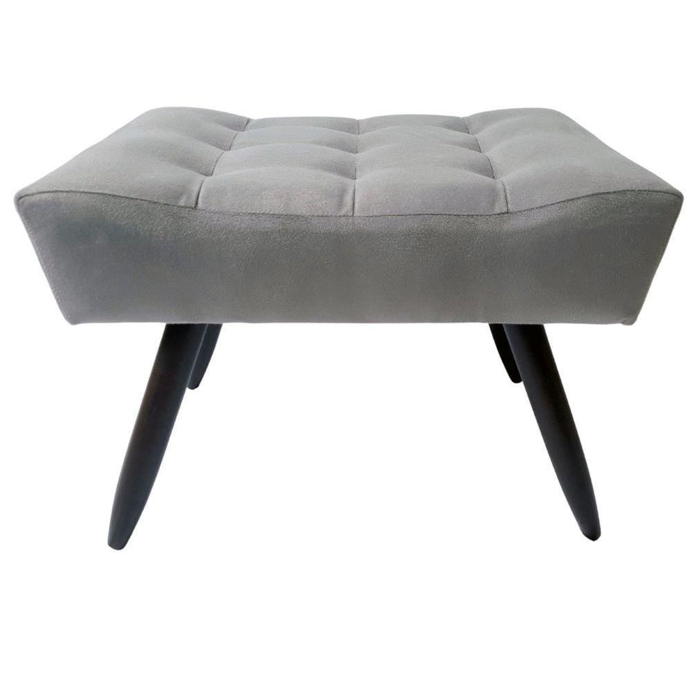 Puff Banqueta Retangular Para Sala Quarto Penteadeira Suede Cinza Pés Tabaco