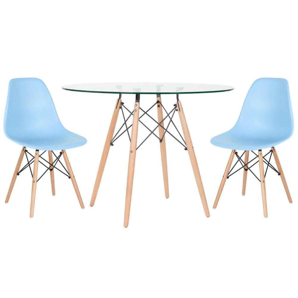 KIT - Mesa Eames com tampo de vidro 100 cm + 2 cadeiras Eiffel DSW