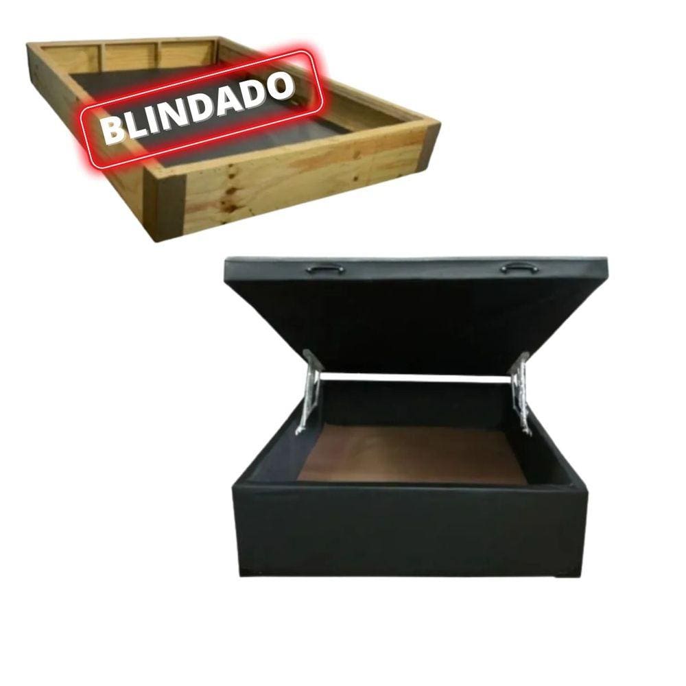 Cama Box Baú Casal Blindada/Reforçada - Corino Preto