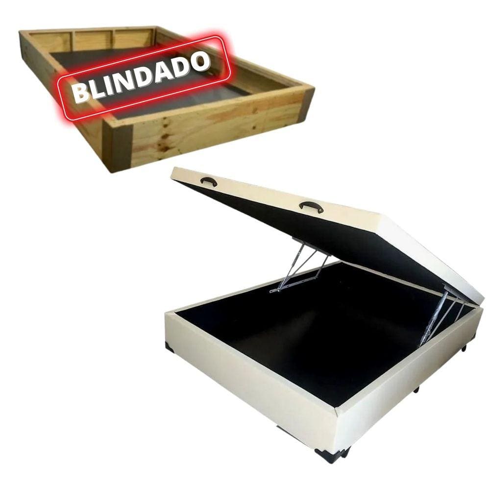 Cama Box Baú Casal Blindada/Reforçada - Corino Branco