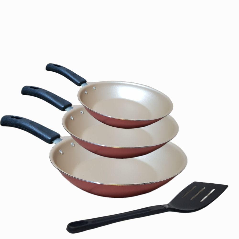 Conjunto Frigideira Antiaderente n°16, 18 e 22. 3 Peças + 1 Espátula Nylon
