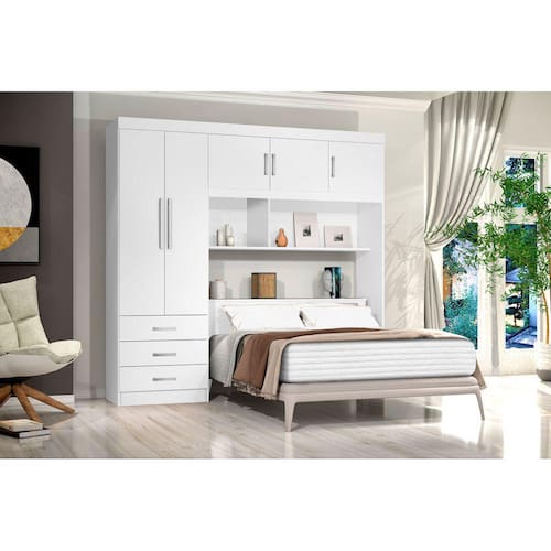 imagem-Guarda-Roupa Roupeiro Casal 5 Portas Com Cabeceira Embutida Cancun Branco - Rede Móveis - Off White