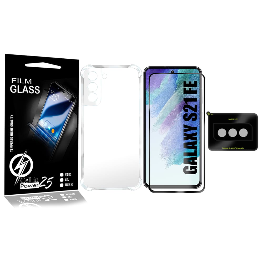 Capa Capinha para Galaxy S21 FE G990 + Película Vidro 3d + pel Câmera - Cell In Power25