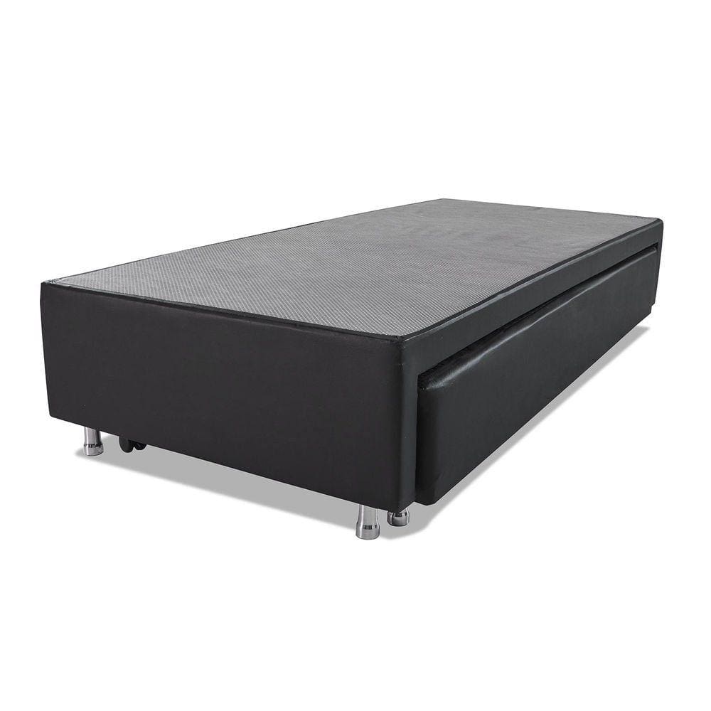 Cama Box Solteiro com Auxiliar Espuma Sintético Preto 50x88x188