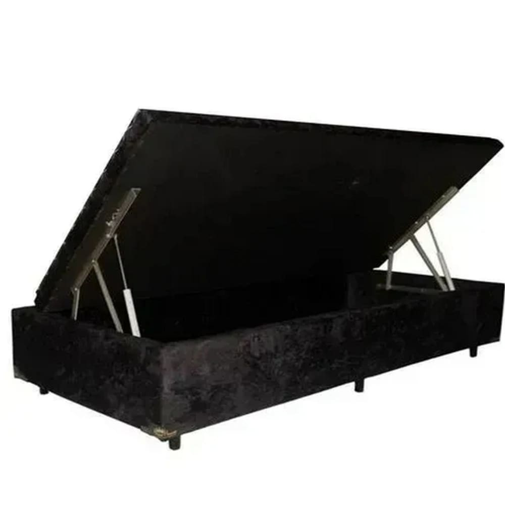 Cama Box Baú Solteiro Suede Preto -Pistão A Gás