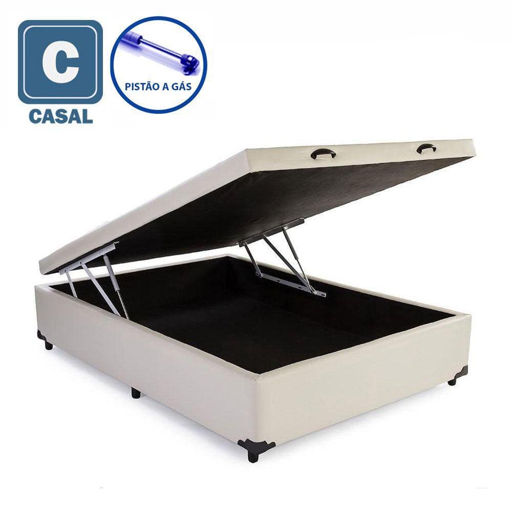 Cama Box Baú Casal Sintético Bege com Pistão a gás - 138x188