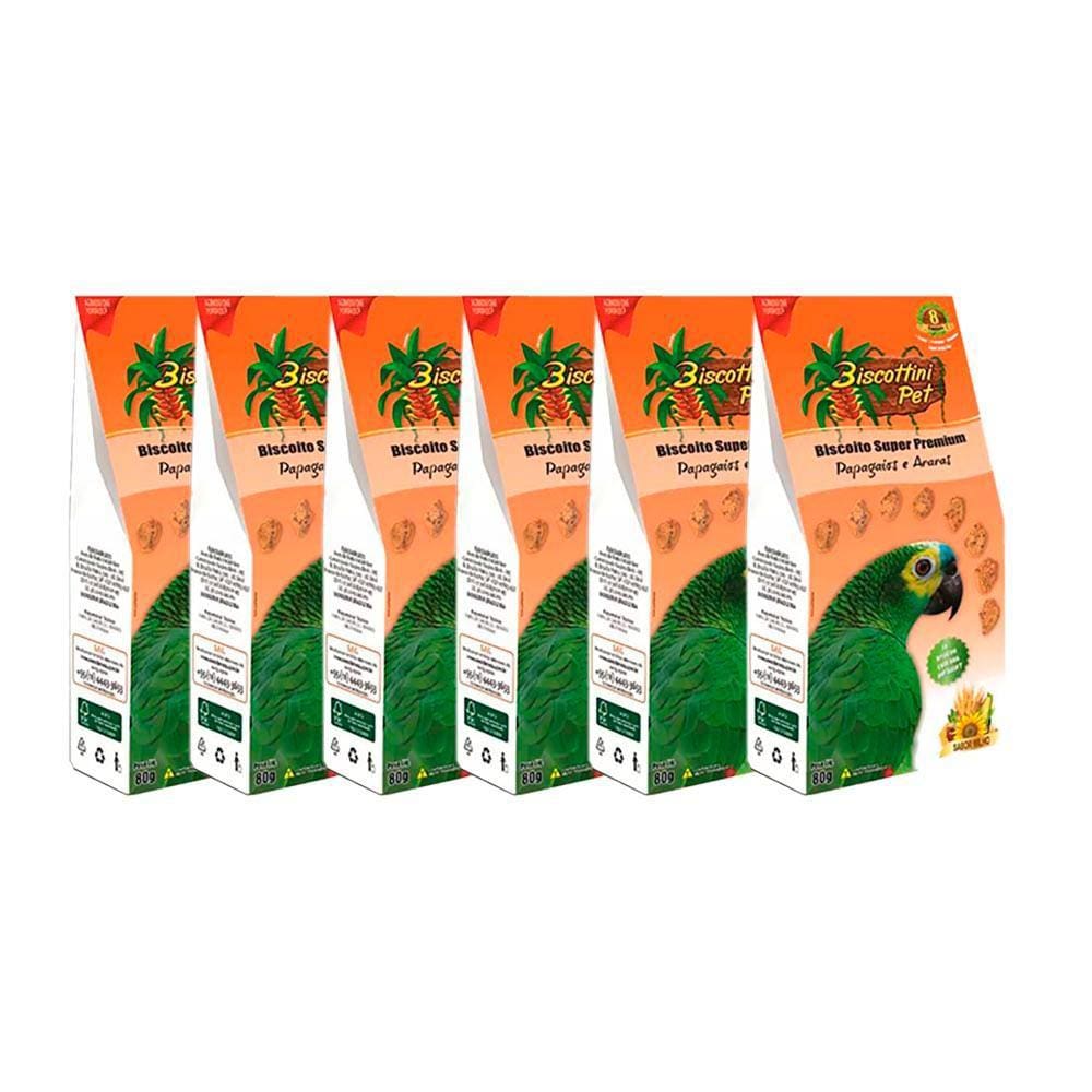 Kit 6 Biscoitos Biscottini Pet Para Papagaios Aves Da Mata - 80g