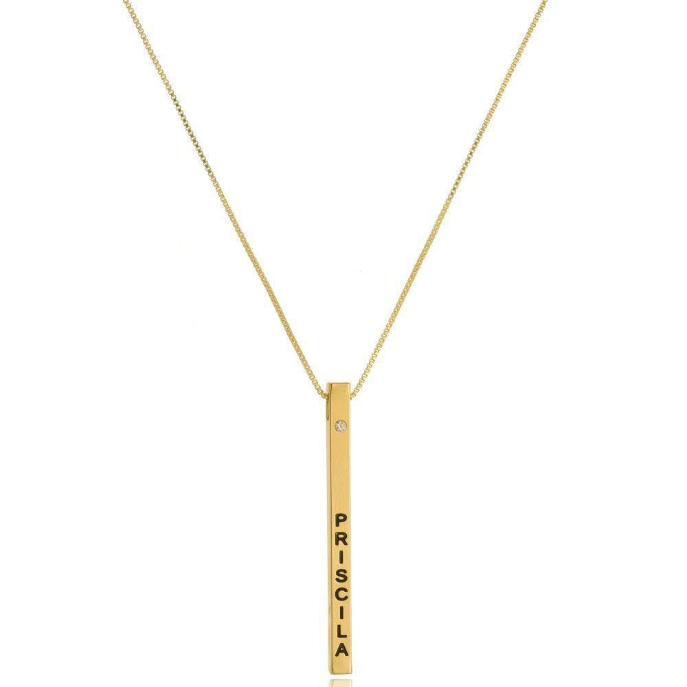 Colar Na Vertical Com Nome Folheado Em Ouro 18k