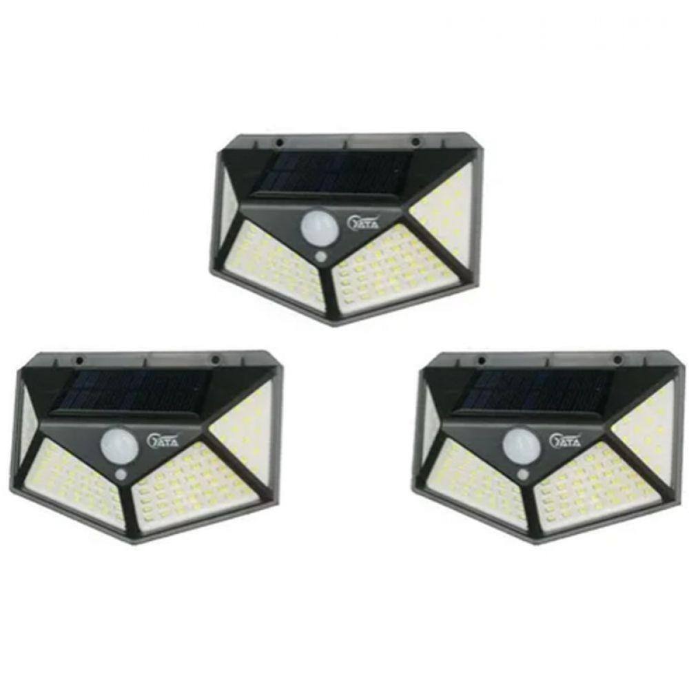 Kit 3 Luminária Solar Parede 100 Led Sensor De Movimento
