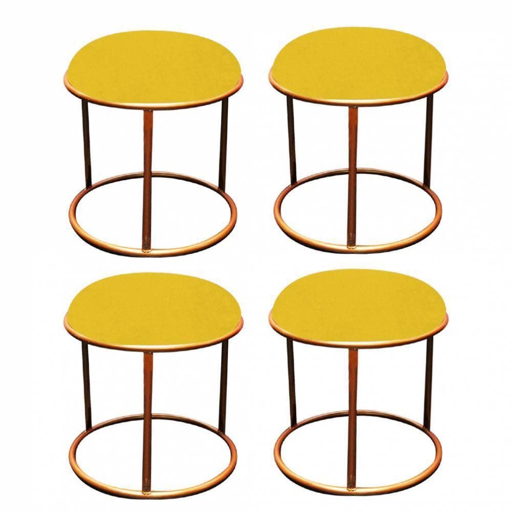 Kit 04 Puffs Banqueta Malta Aramado Bronze Corino Amarelo