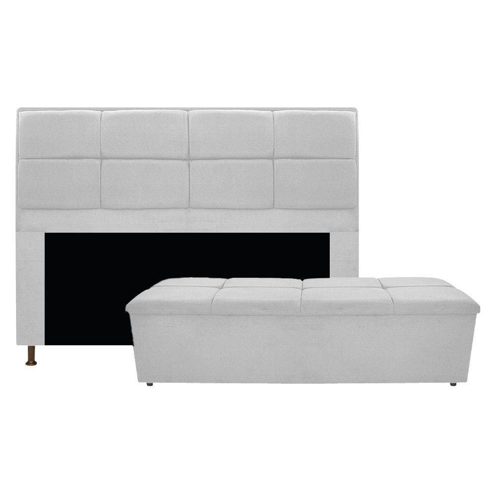 Cabeceira e Calçadeira Munique 160Cm Queen Size Suede Branco