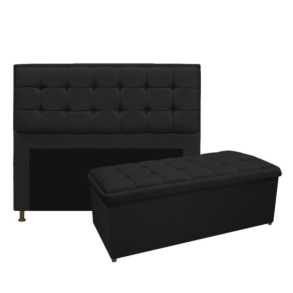 Cabeceira e Calçadeira Copenhague 160 Cm Queen Size Preto