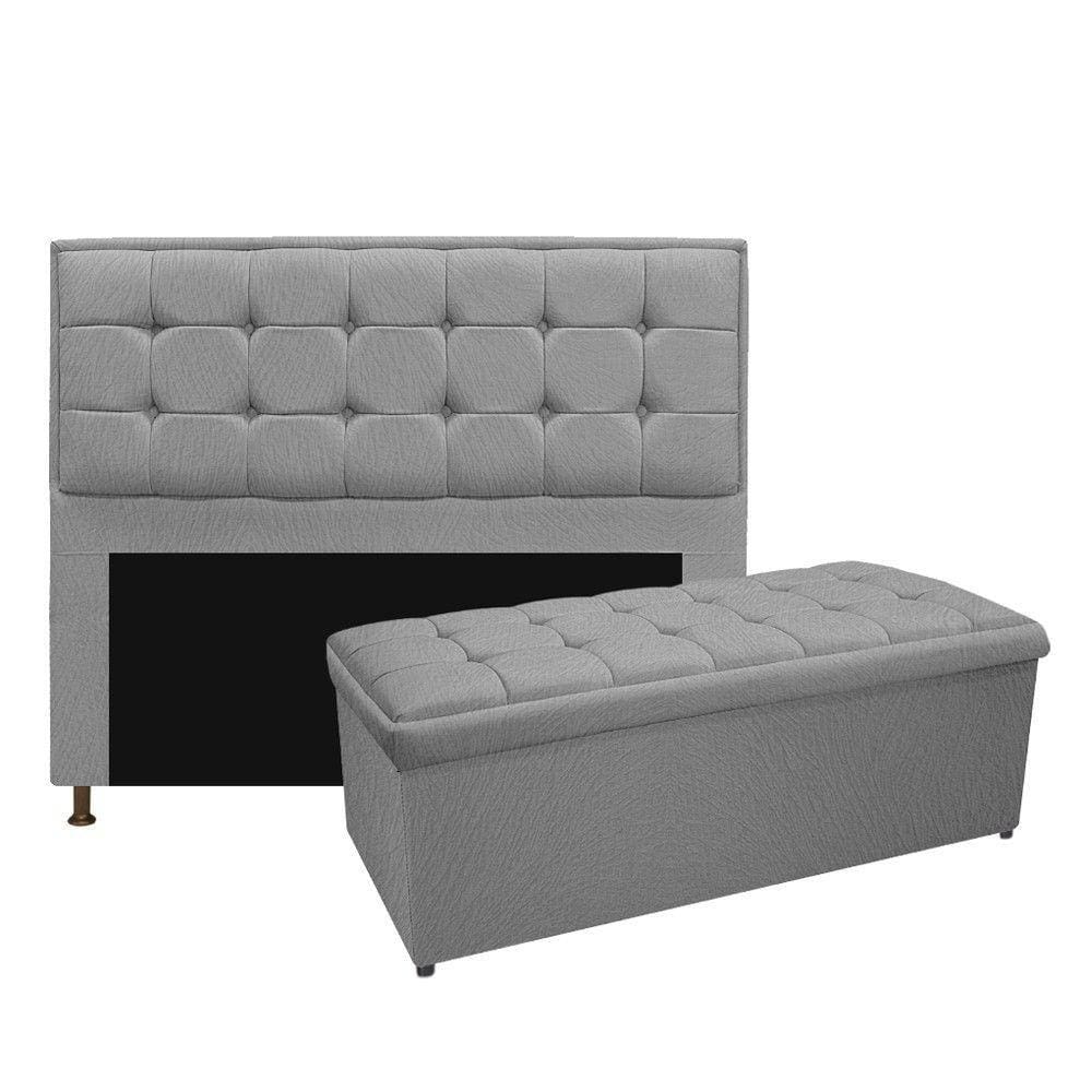 Cabeceira e Calçadeira Copenhague 160 Cm Queen Size Cinza