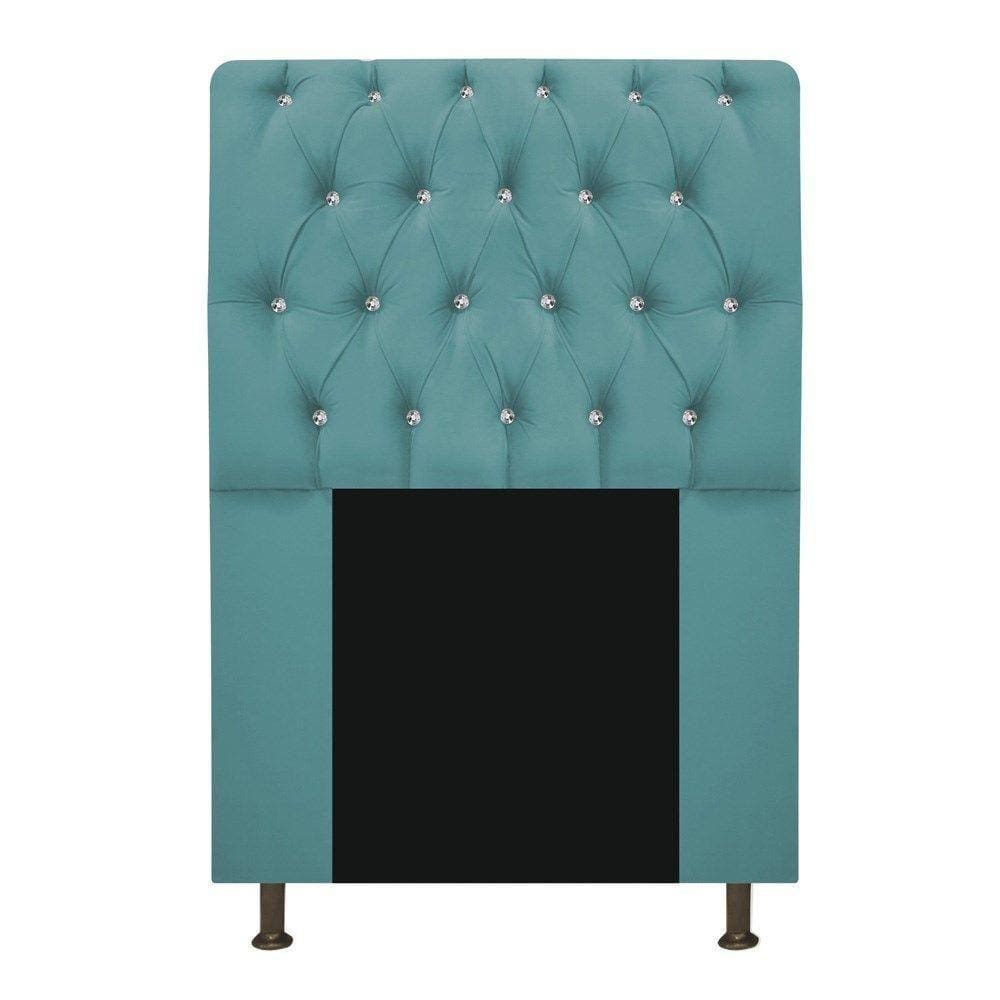 Cabeceira Estofada Lady Com Strass 90cm Queen Azul Turquesa