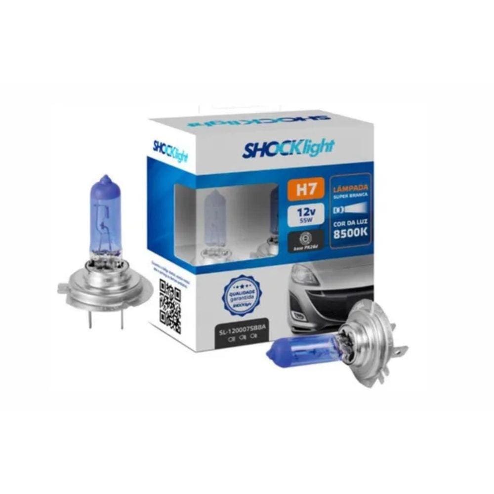 Par Lampada Shocklight Halogena Super Branca H7 12v 55w
