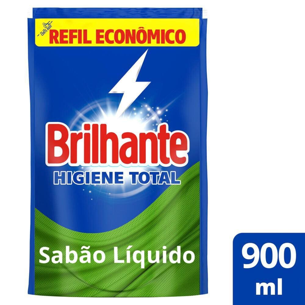 Lava-Roupas Líquido Brilhante Roupas Brancas e Coloridas Higiene Total 900ml Refil