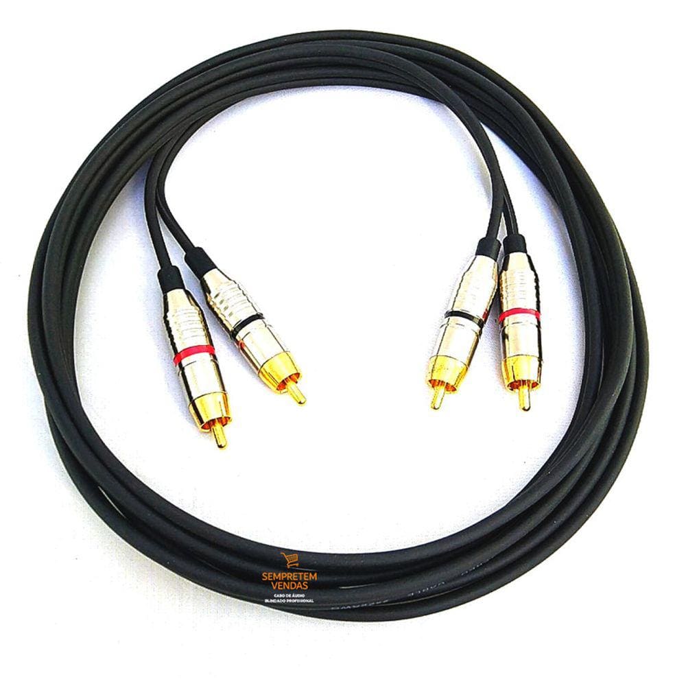 Cabo de Áudio Blindado RCA Duplo RCA Duplo Profissional 4 Metros