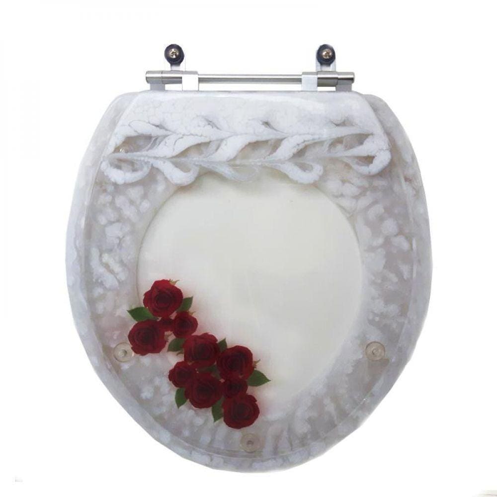 Assento Sanitário Decorada Transparente Rosas Vermelhas