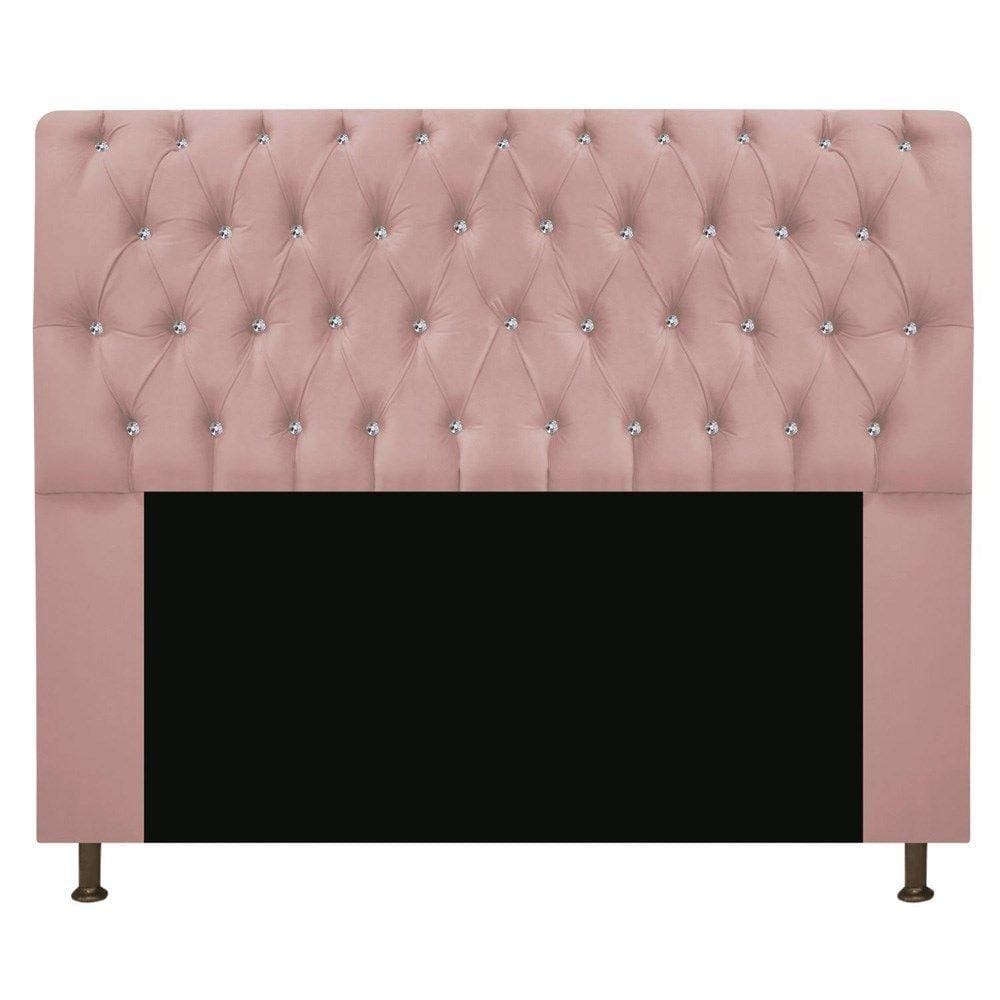 Cabeceira Estofada Lady Com Strass 140cm Queen Size Rosê