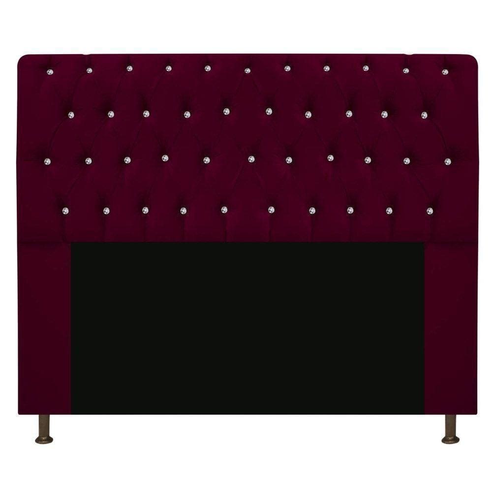 Cabeceira Estofada Lady Com Strass 140cm Queen Size Bordô