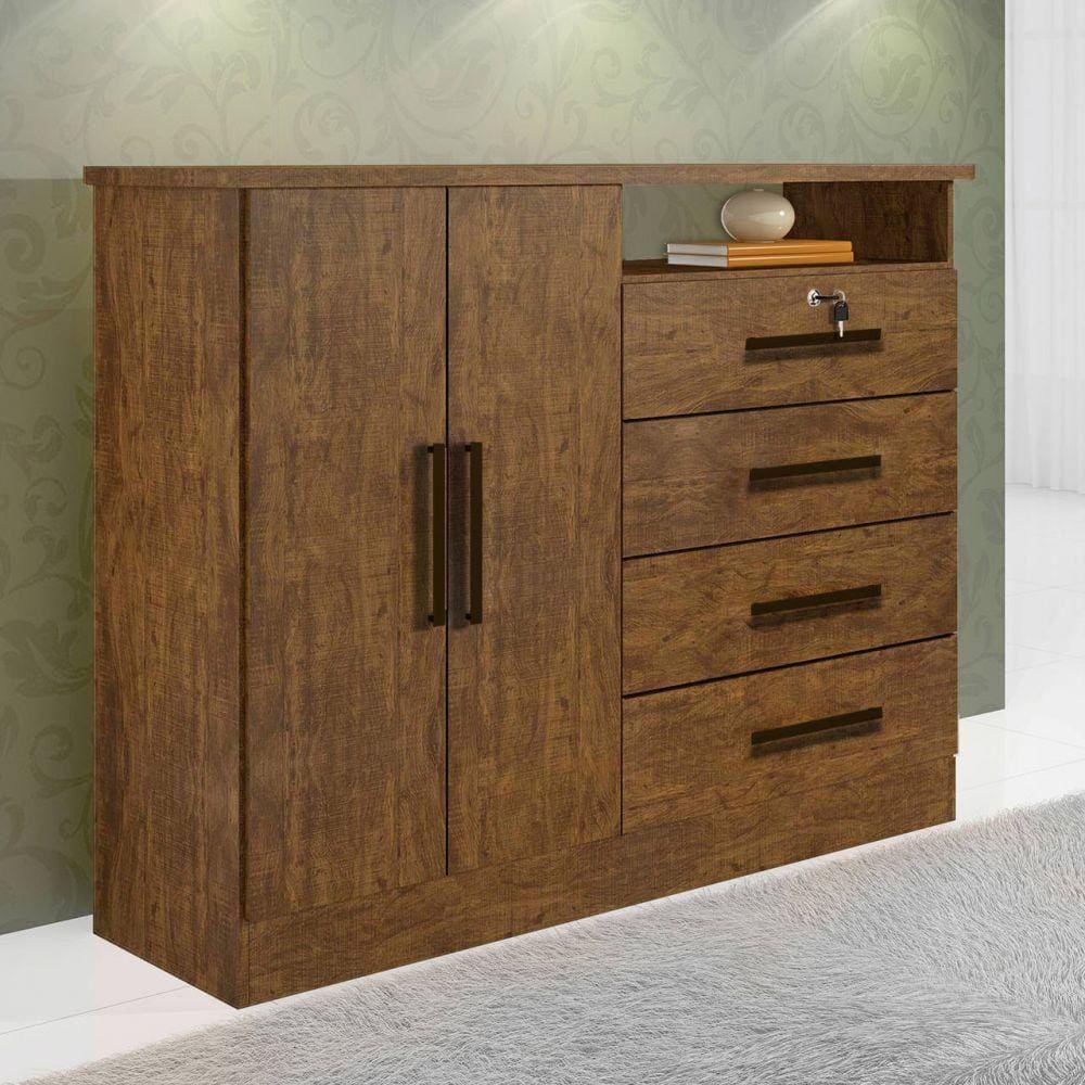 Cômoda 02 Portas E 04 Gavetas Cronus D`doro Móveis Cor Ypê D`doro Móveis